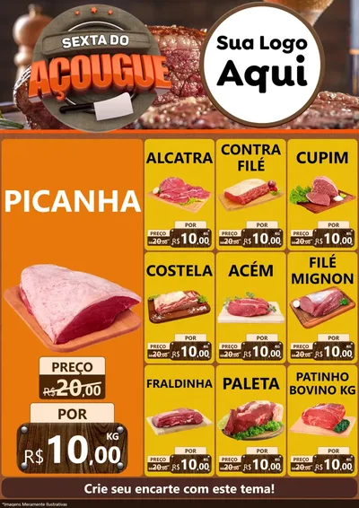 Modelo de Encarte para Encarte A4 Vertical com o tema Sexta do Açougue para Açougue
