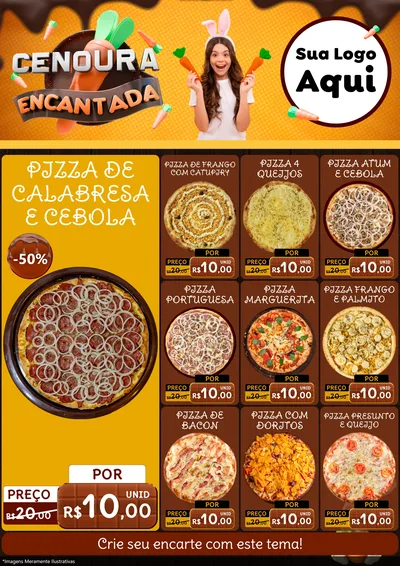 Modelo de Encarte para Encarte A4 Vertical com o tema Cenoura Encantada - Páscoa para Pizzaria