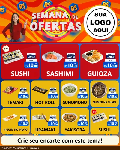 Modelo de Rede Social para Feed Instagram com o tema Semana de Ofertas para Comida japonesa