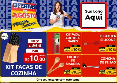 Modelo de Encarte para Encarte A4 Horizontal com o tema Ofertas de Agosto - Preços Incríveis para Utilidades Domésticas