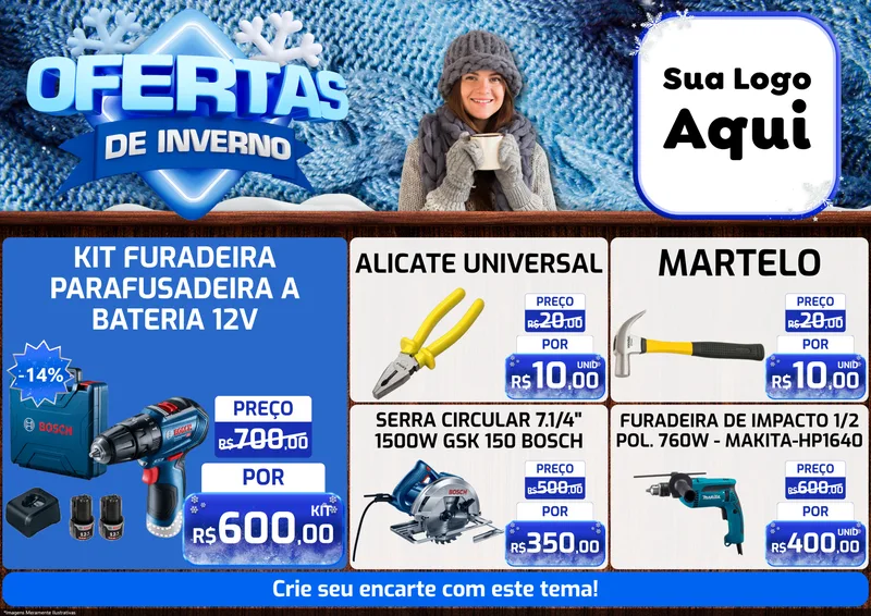 Modelo de Encarte para Encarte A4 Horizontal com o tema Ofertas de Inverno para Maquinas e Ferramentas