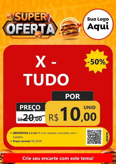 Modelo de Cartaz para Cartaz A4 Vertical com o tema Super Oferta - Lanches para Hamburgueria