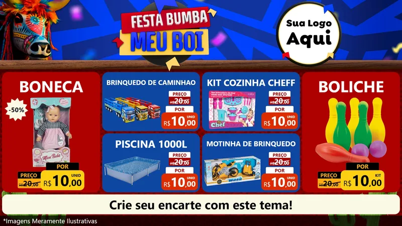 Modelo de TV para TV Horizontal com o tema Festa Bumba meu Boi para Brinquedos