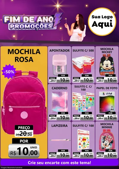 Modelo de Encarte para Encarte A4 Vertical com o tema Fim de Ano Promoções para Papelaria