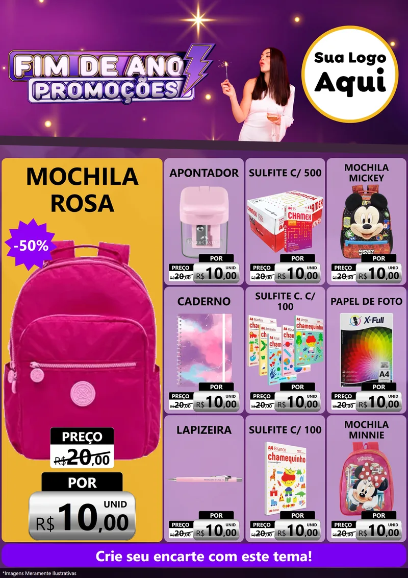 Modelo de Encarte para Encarte A4 Vertical com o tema Fim de Ano Promoções para Papelaria