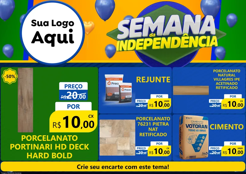 Modelo de Encarte para Encarte A4 Horizontal com o tema Semana da Independência para Pisos e revestimentos