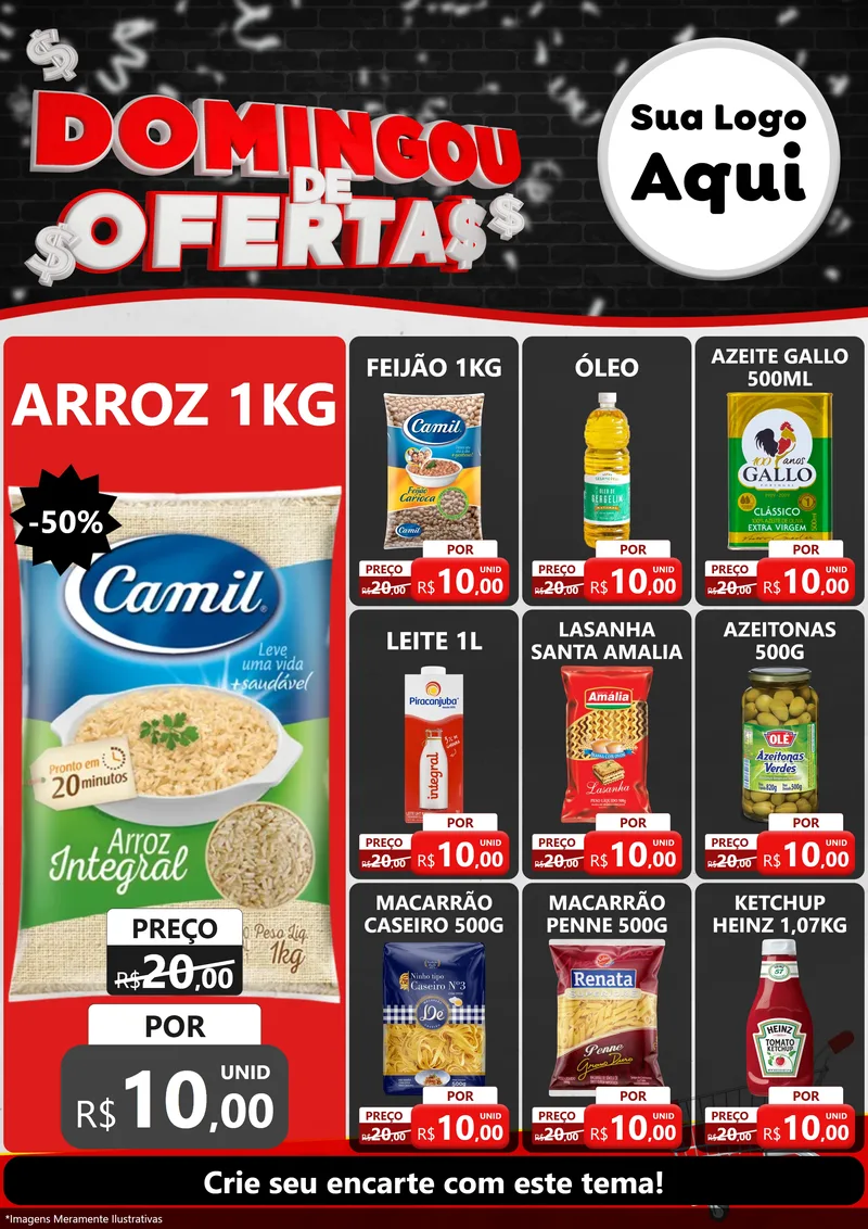 Modelo de Encarte para Encarte A4 Vertical com o tema Domingou de Ofertas para Supermercado