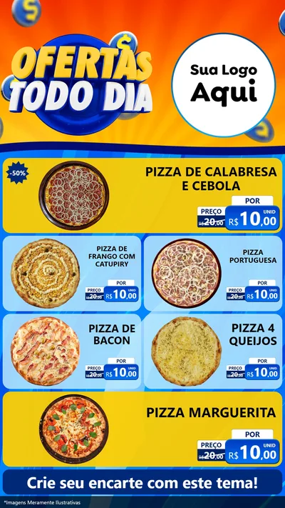 Modelo de TV para TV Vertical com o tema Ofertas Todo Dia para Pizzaria