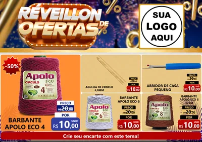 Modelo de Encarte para Encarte A4 Horizontal com o tema Réveillon de Ofertas para Armarinho e Aviamentos