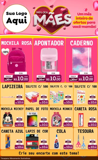 Modelo de Encarte para Encarte Grande com o tema Mês das Mães para Papelaria