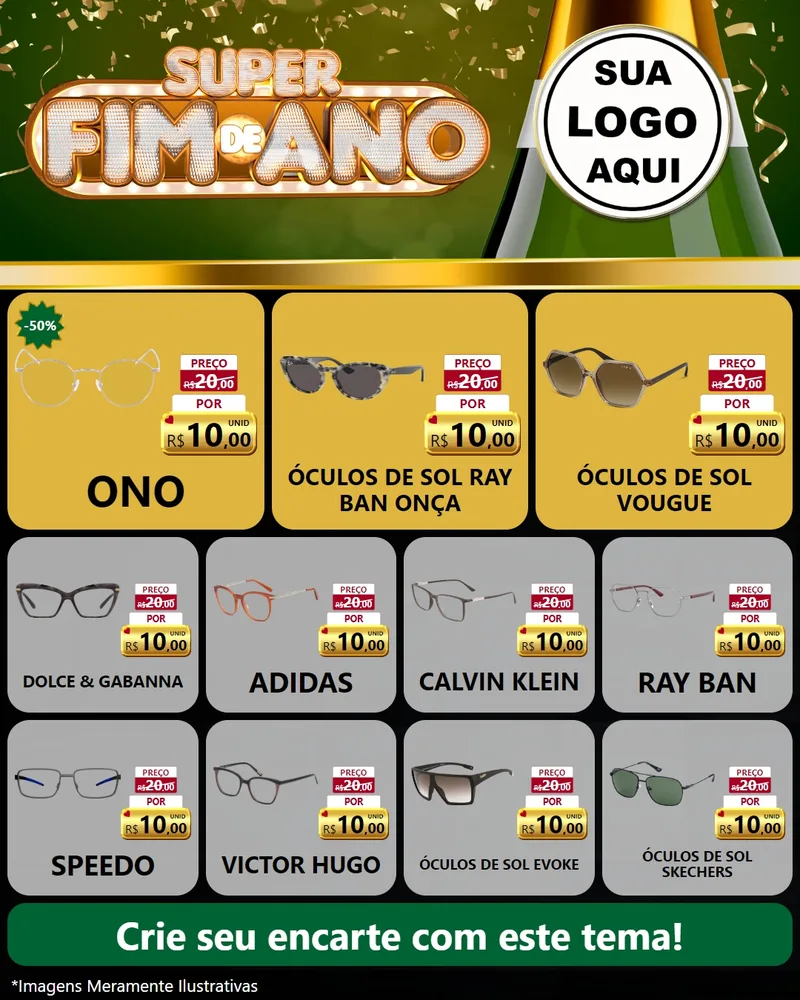 Modelo de Rede Social para Feed Instagram com o tema Super Fim de Ano para Óticas