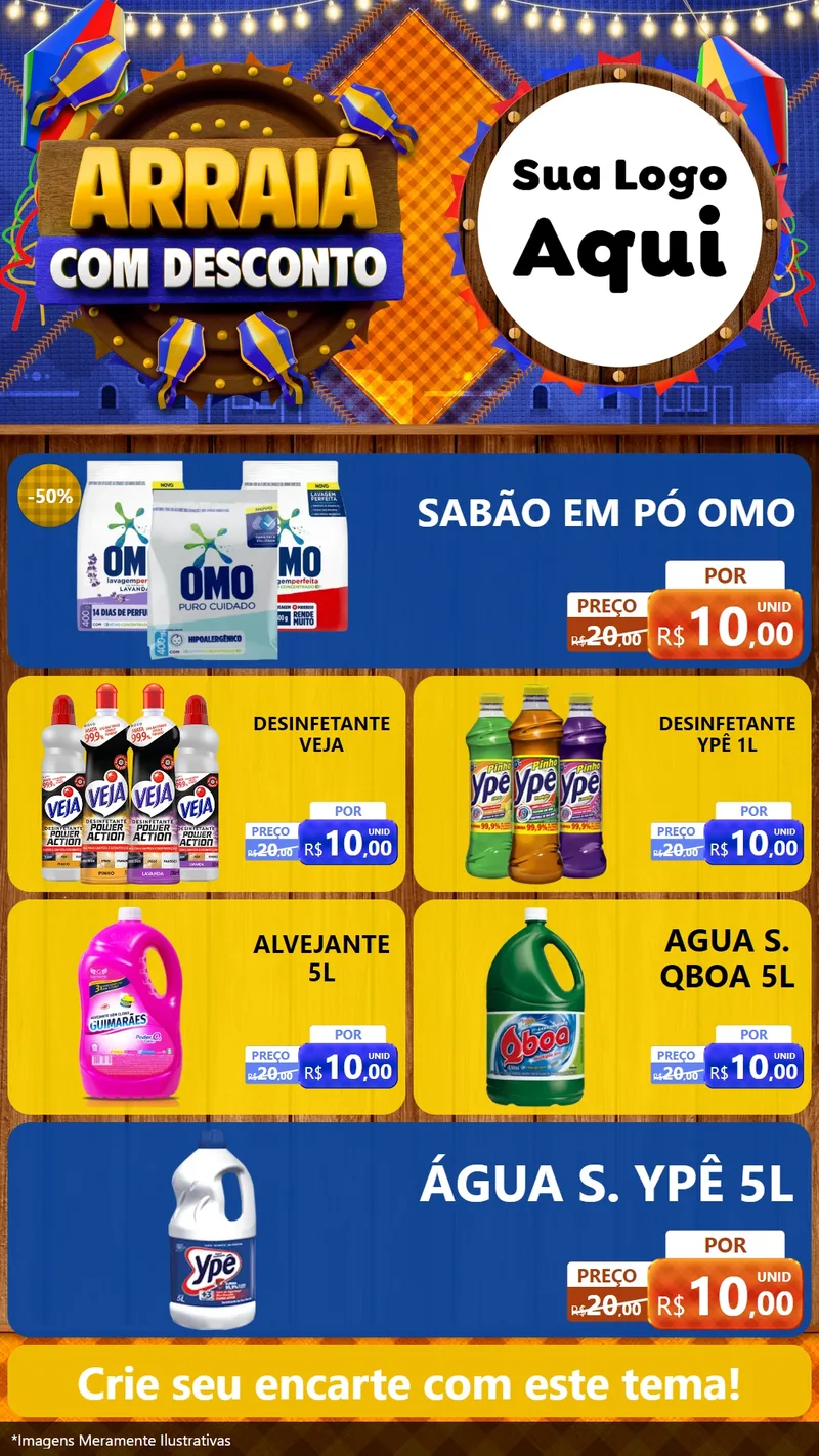 Modelo de TV para TV Vertical com o tema Arraiá Com Desconto para Produtos de Limpeza