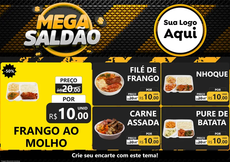 Modelo de Encarte para Encarte A4 Horizontal com o tema Mega Saldão para Restaurante