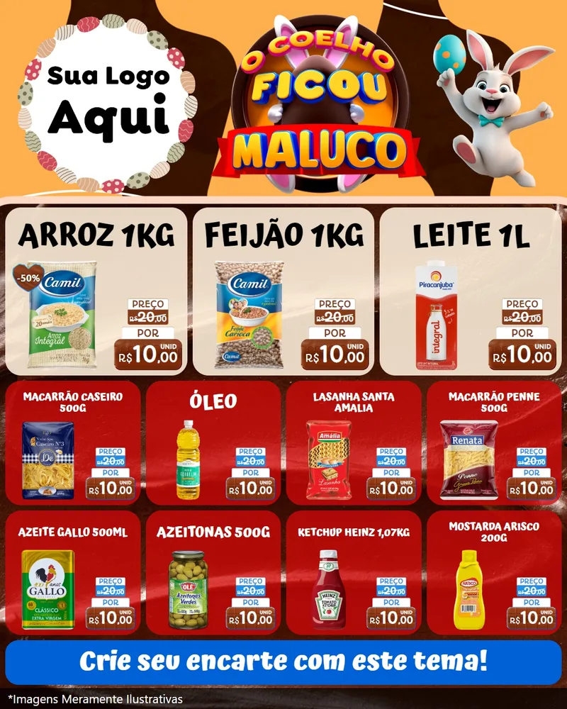 Modelo de Rede Social para Feed Instagram com o tema O Coelho Ficou Maluco - Páscoa para Supermercado
