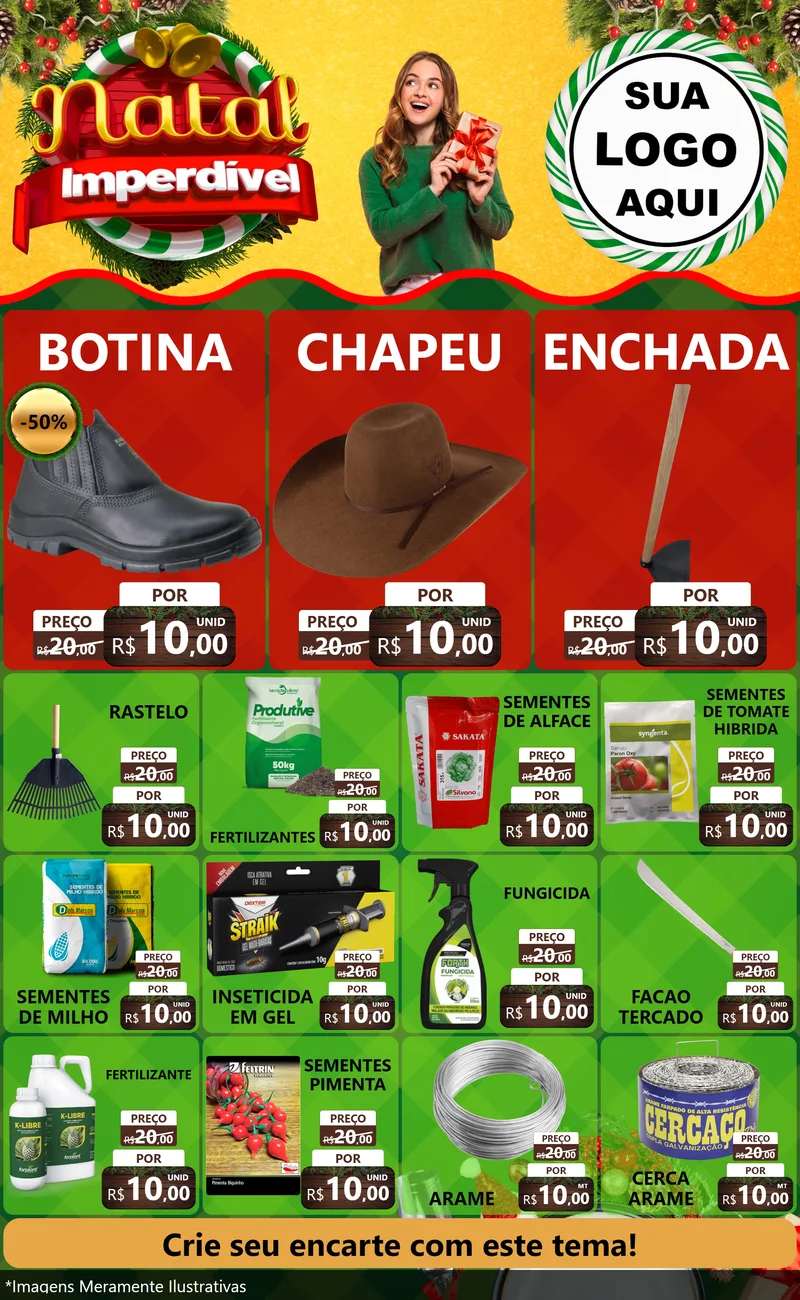 Modelo de Encarte para Encarte Grande com o tema Natal Imperdível para Agropecuária