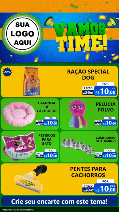 Modelo de TV para TV Vertical com o tema Vamos Time! para Pet Shop
