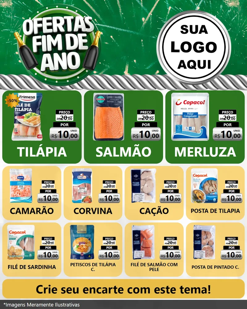Modelo de Rede Social para Feed Instagram com o tema Ofertas Fim de Ano para Peixaria