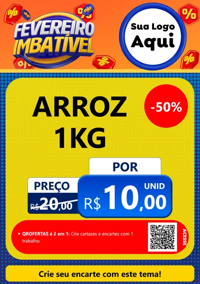 Modelo de Cartaz para Cartaz A4 Vertical com o tema Fevereiro Imbatível para Supermercado