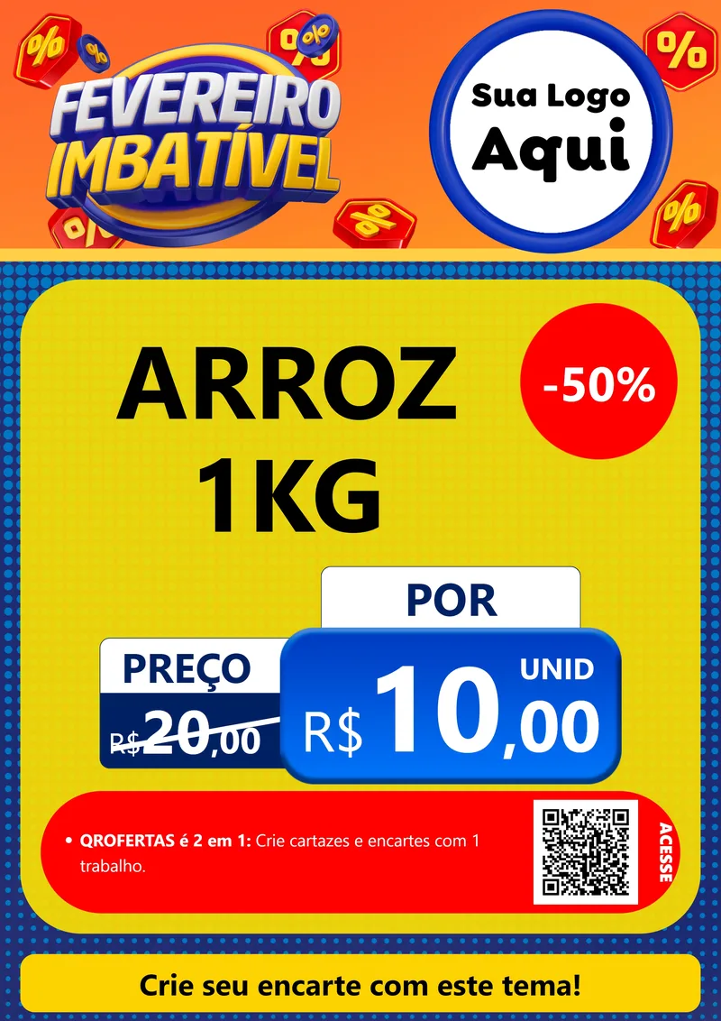 Modelo de Cartaz para Cartaz A4 Vertical com o tema Fevereiro Imbatível para Supermercado