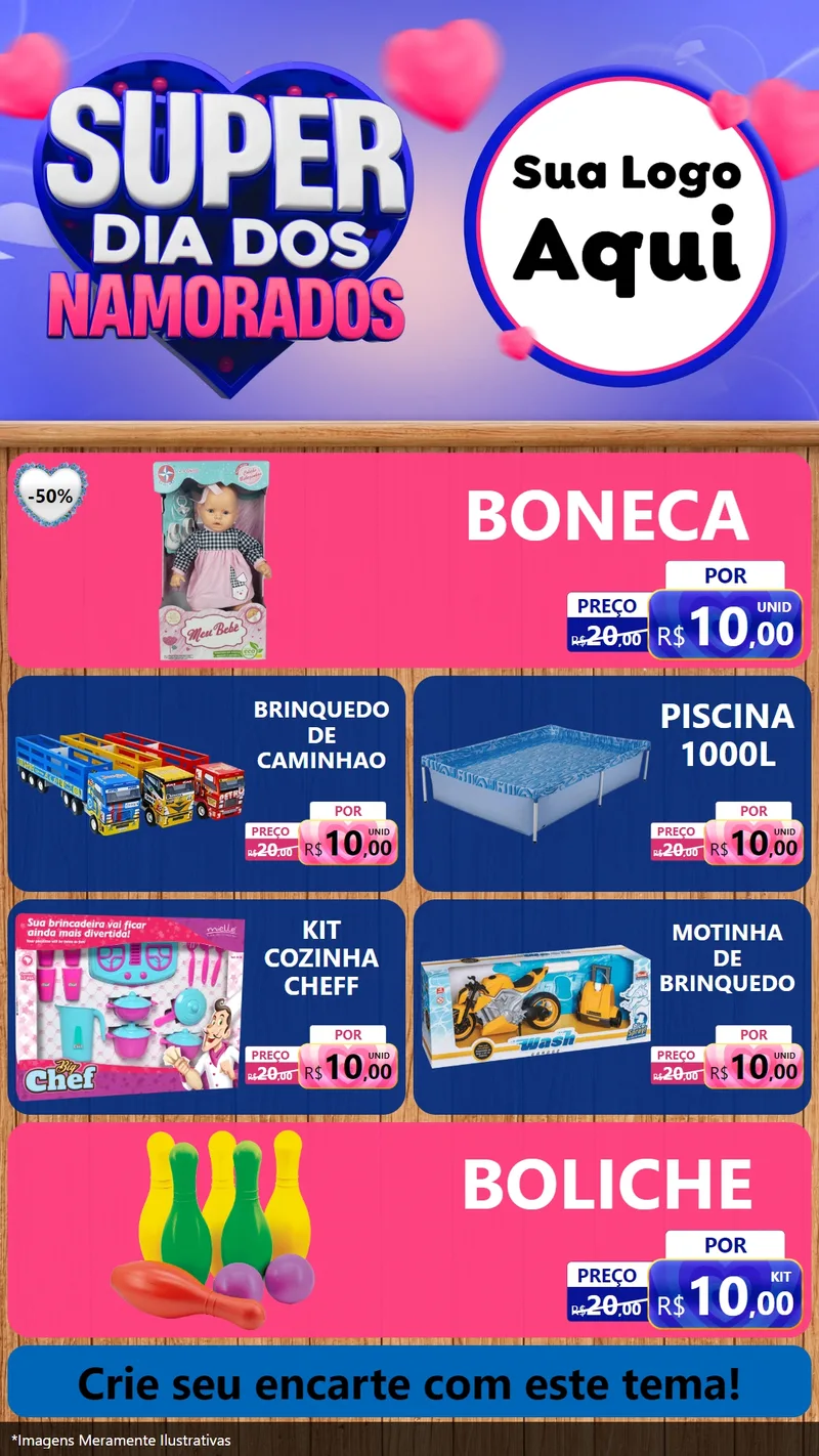 Modelo de TV para TV Vertical com o tema Super Dia dos Namorados para Brinquedos