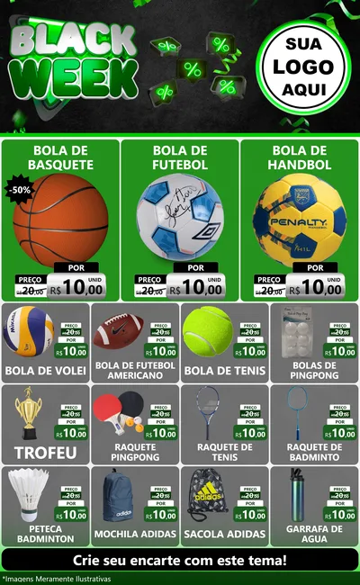 Modelo de Encarte para Encarte Grande com o tema Black Week para Artigos Esportivos