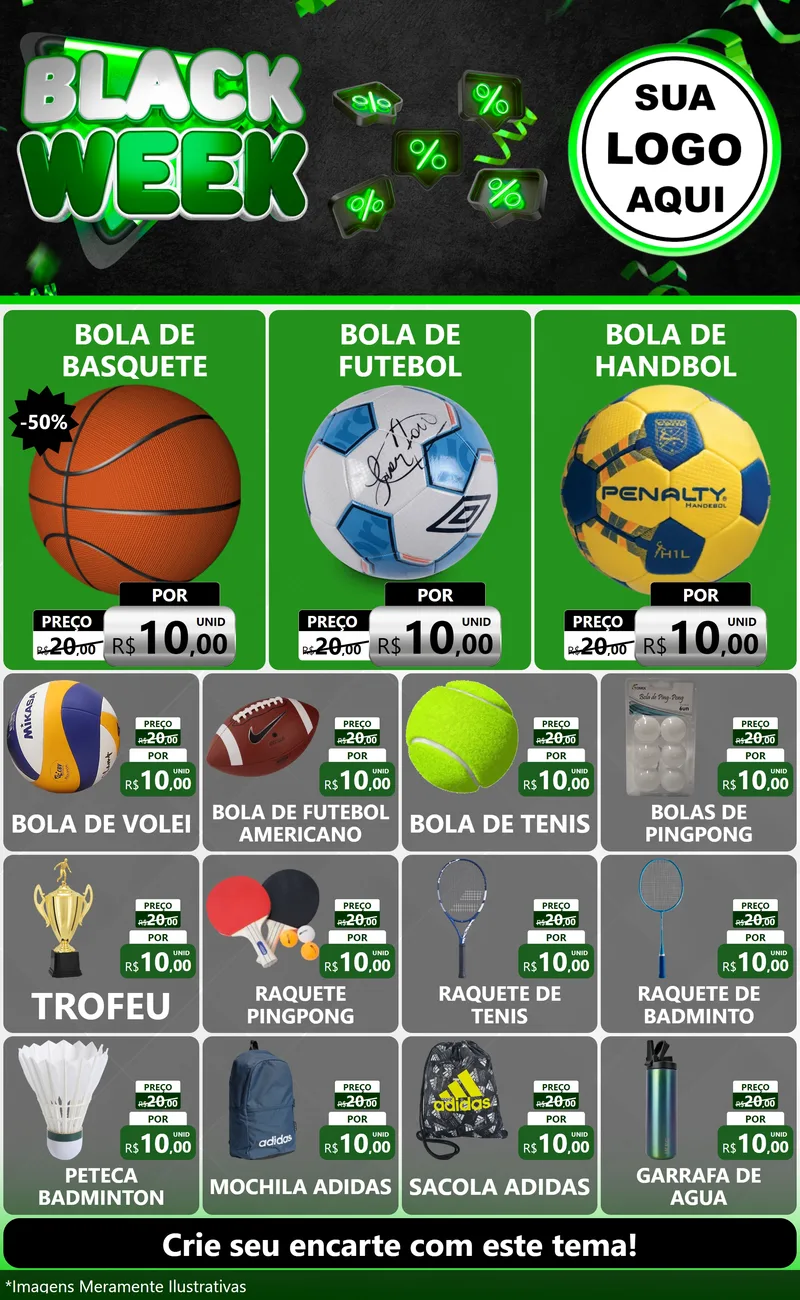 Modelo de Encarte para Encarte Grande com o tema Black Week para Artigos Esportivos