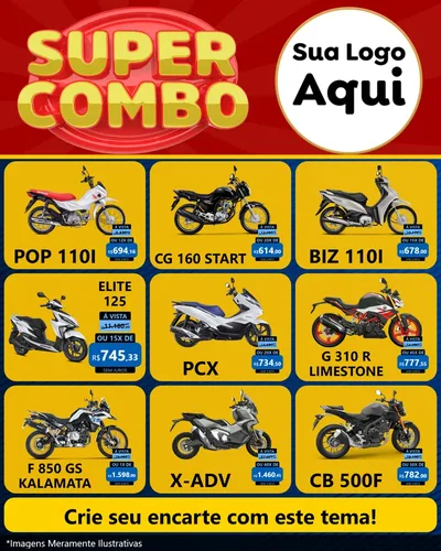 Modelo de Rede Social para Feed Instagram com o tema Super Combo para Concessionaria de Motos
