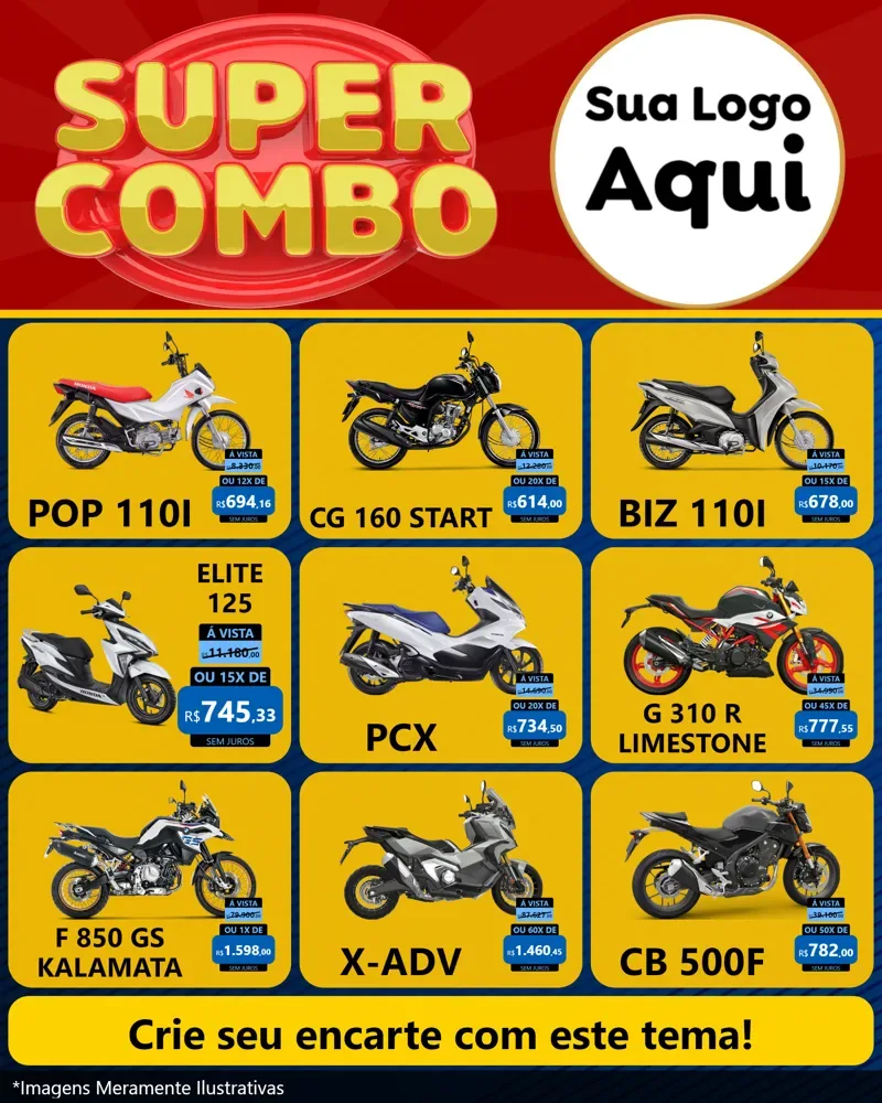 Modelo de Rede Social para Feed Instagram com o tema Super Combo para Concessionaria de Motos
