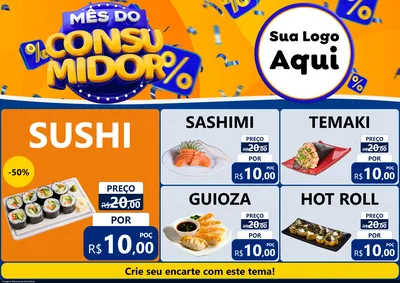 Modelo de Encarte para Encarte A4 Horizontal com o tema Mês do Consumidor para Comida japonesa