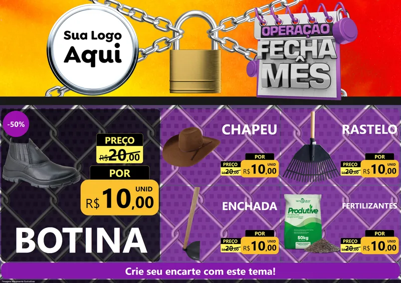 Modelo de Encarte para Encarte A4 Horizontal com o tema Operação Fecha Mês para Agropecuária