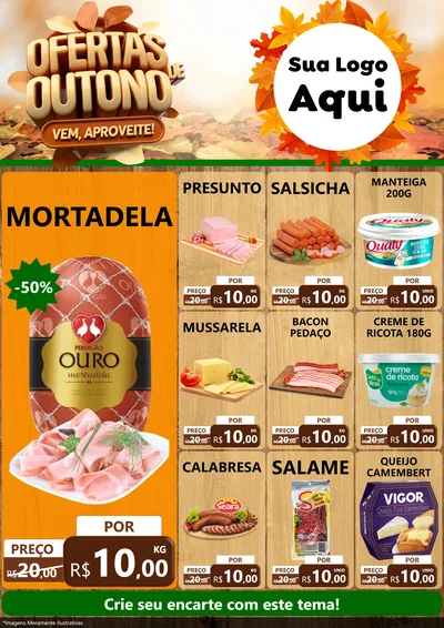 Modelo de Encarte para Encarte A4 Vertical com o tema Ofertas de Outono - Vem, Aproveite! para Frios e Laticínios