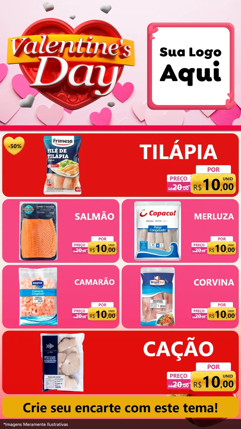 Modelo de TV para TV Vertical com o tema Valentine's Day para Peixaria