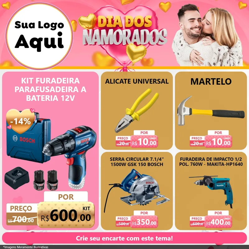 Modelo de Rede Social para Feed Facebook com o tema Dia dos Namorados para Maquinas e Ferramentas