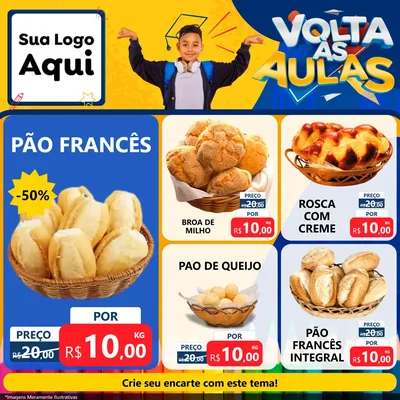 Modelo de Rede Social para Feed Facebook com o tema Volta Às Aulas para Padaria
