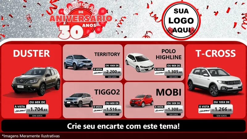 Modelo de TV para TV Horizontal com o tema Promoção de Aniversário - 30 Anos para Concessionaria de Carros