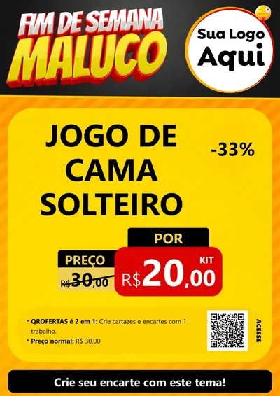 Modelo de Cartaz para Cartaz A4 Vertical com o tema Final de Semana Maluco para Cama, Mesa e Banho
