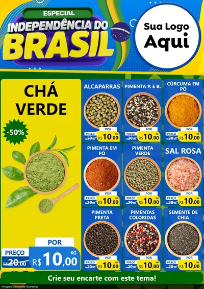Modelo de Encarte para Encarte A4 Vertical com o tema Especial Independência do Brasil para Produtos Naturais