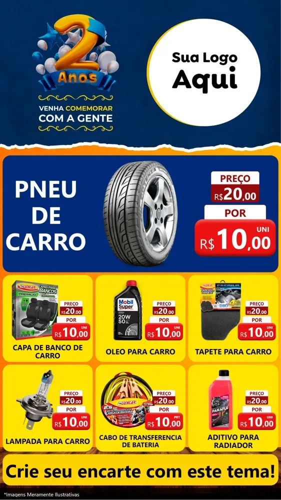 Modelo de Rede Social para Stories com o tema Aniversário de 2 anos para Auto peças