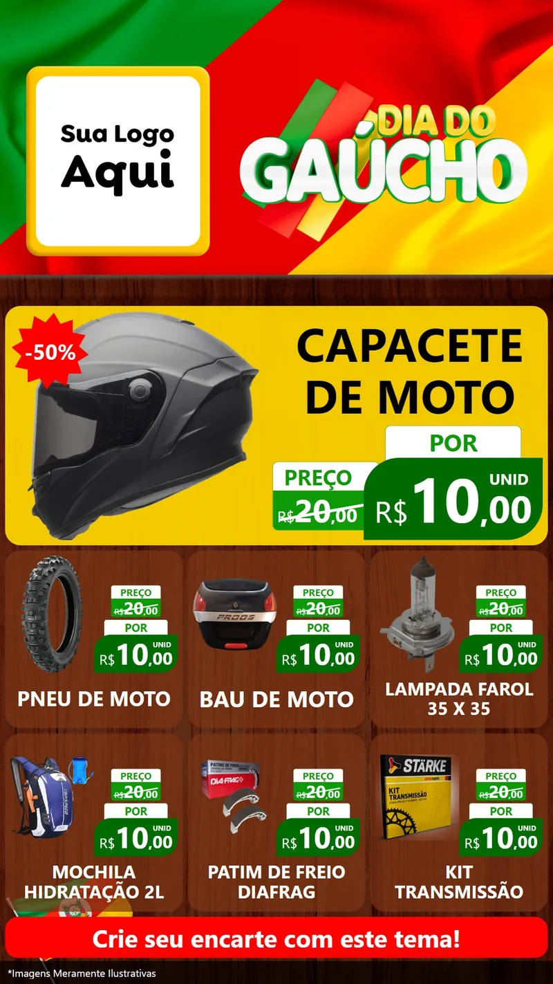 Modelo de Rede Social para Stories com o tema Dia do Gaúcho para Moto peças