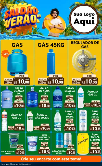Modelo de Encarte para Encarte Grande com o tema Saldão de Verão para Água e gás