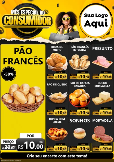 Modelo de Encarte para Encarte A4 Vertical com o tema Mês Especial do Consumidor para Padaria