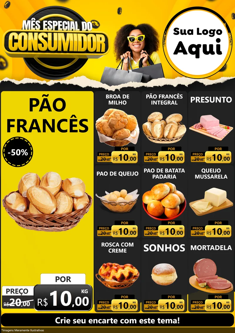 Modelo de Encarte para Encarte A4 Vertical com o tema Mês Especial do Consumidor para Padaria