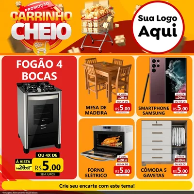 Modelo de Rede Social para Feed Facebook com o tema Promoção carrinho cheio para Móveis e Eletro