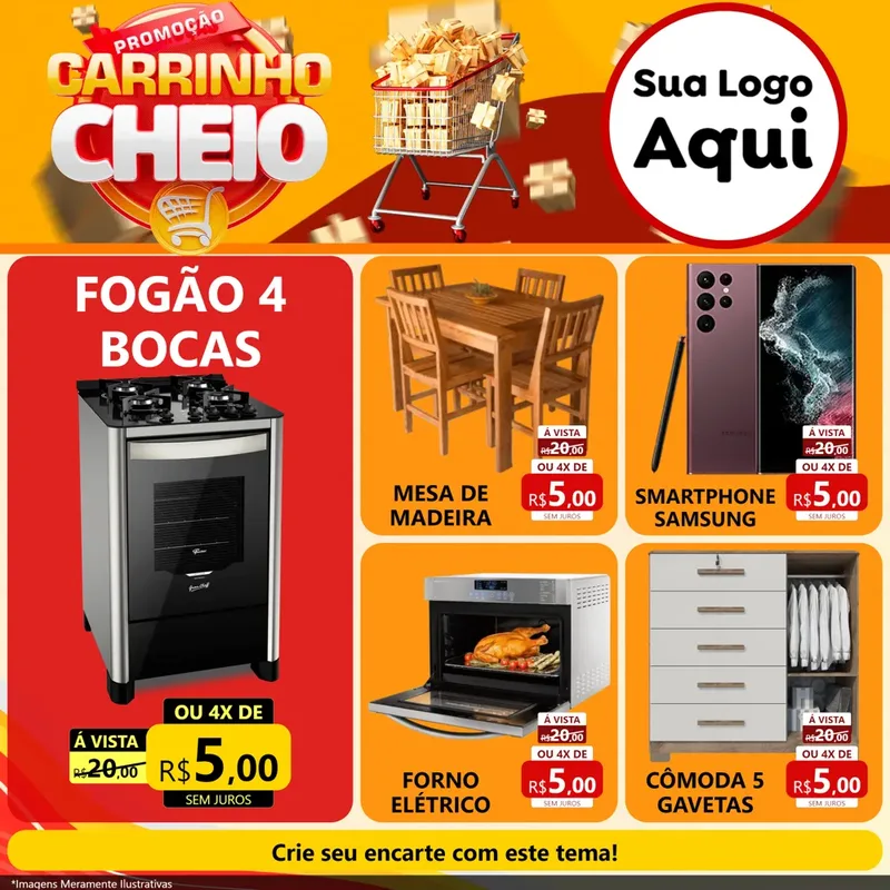 Modelo de Rede Social para Feed Facebook com o tema Promoção carrinho cheio para Móveis e Eletro