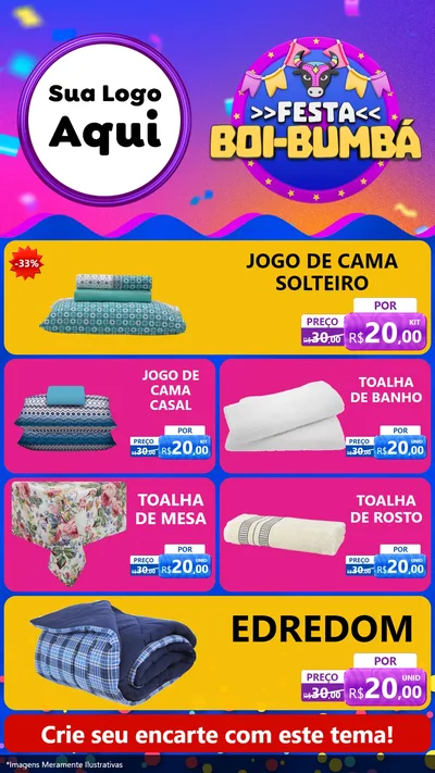 Modelo de TV para TV Vertical com o tema Festa Boi-Bumbá para Cama, Mesa e Banho