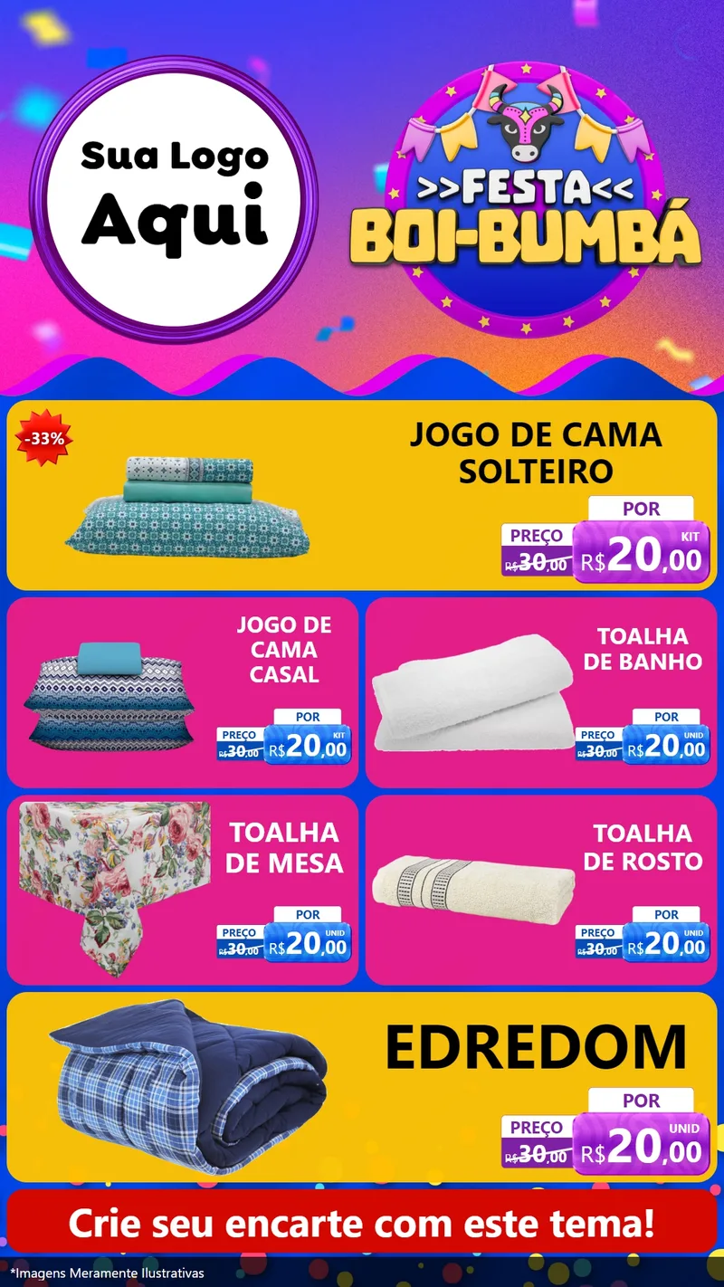 Modelo de TV para TV Vertical com o tema Festa Boi-Bumbá para Cama, Mesa e Banho