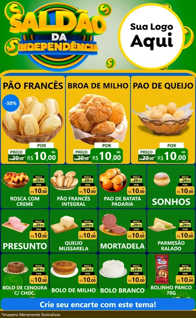 Modelo de Encarte para Encarte Grande com o tema Saldão da Indepêndencia para Padaria