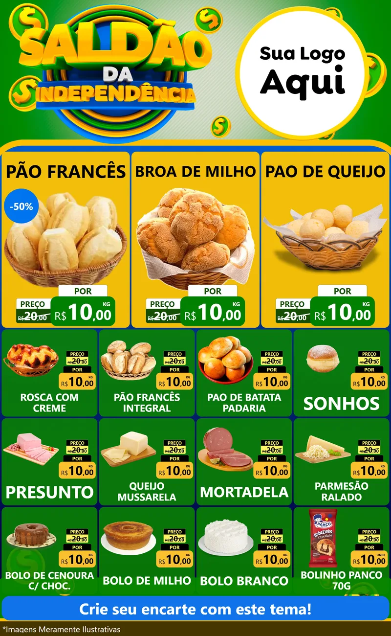 Modelo de Encarte para Encarte Grande com o tema Saldão da Indepêndencia para Padaria