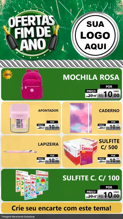 Modelo de TV para TV Vertical com o tema Ofertas Fim de Ano para Papelaria