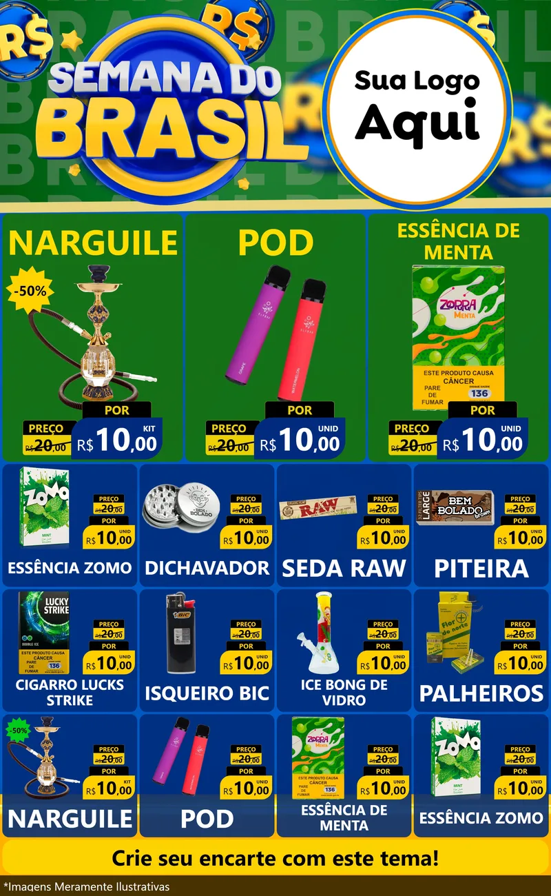 Modelo de Encarte para Encarte Grande com o tema Semana Do Brasil para Tabacaria
